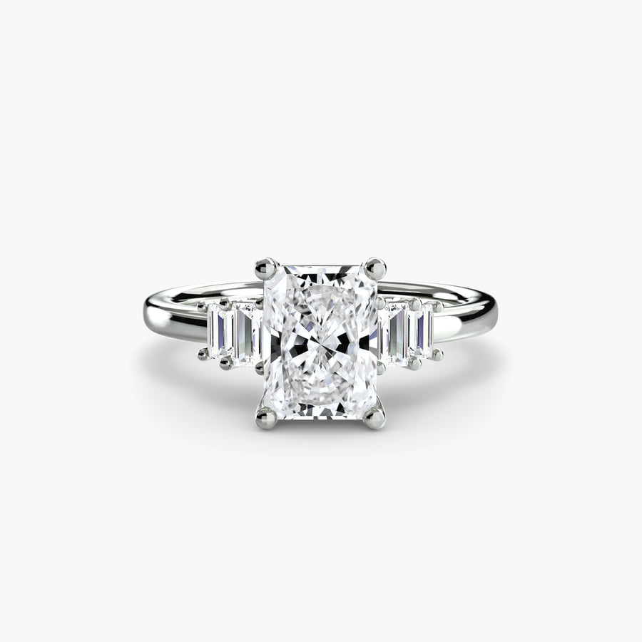 14K White Gold / Radiant Baguette Accent Solitaire