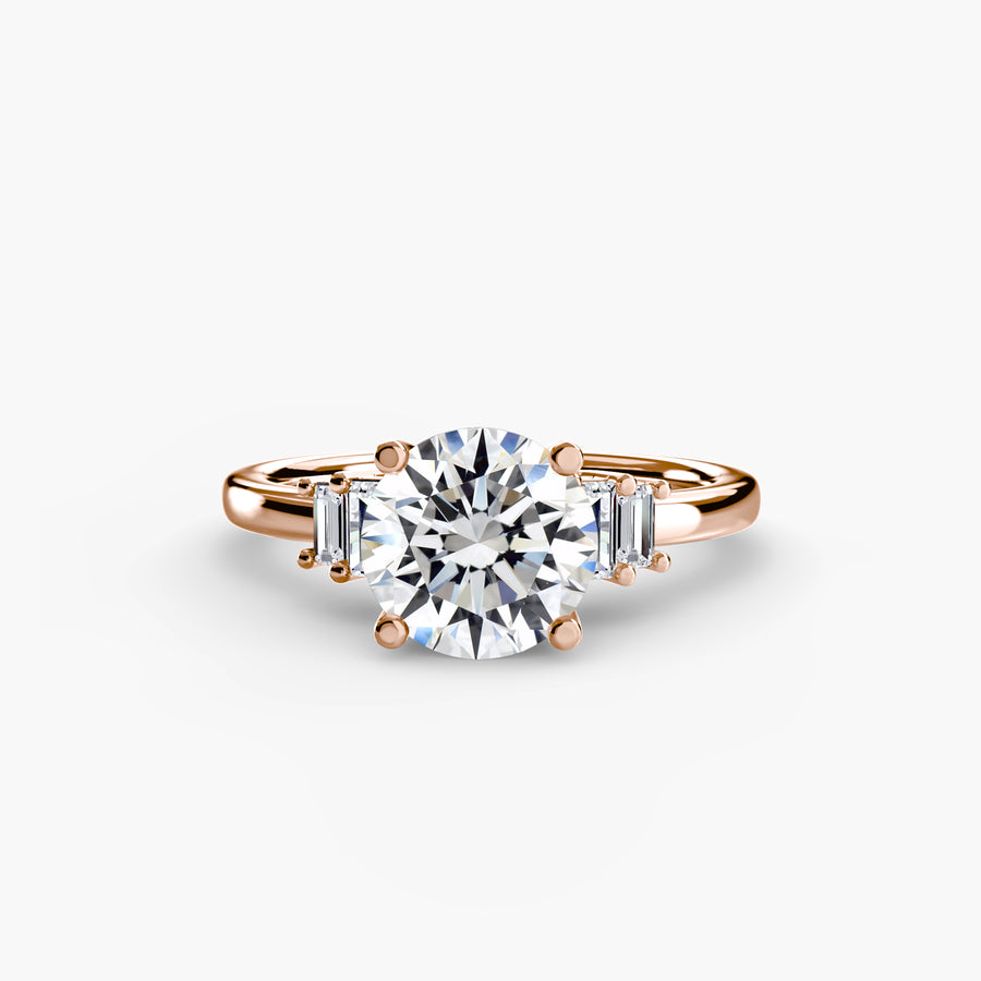 14K Rose Gold / Round Baguette Accent Solitaire