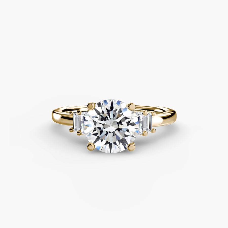 14K Yellow Gold / Round Baguette Accent Solitaire