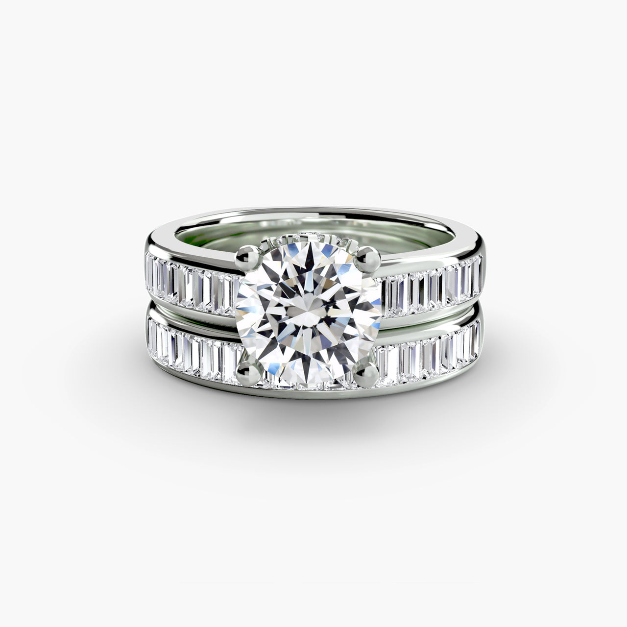 14K White Gold / Round Baguette Channel Solitaire