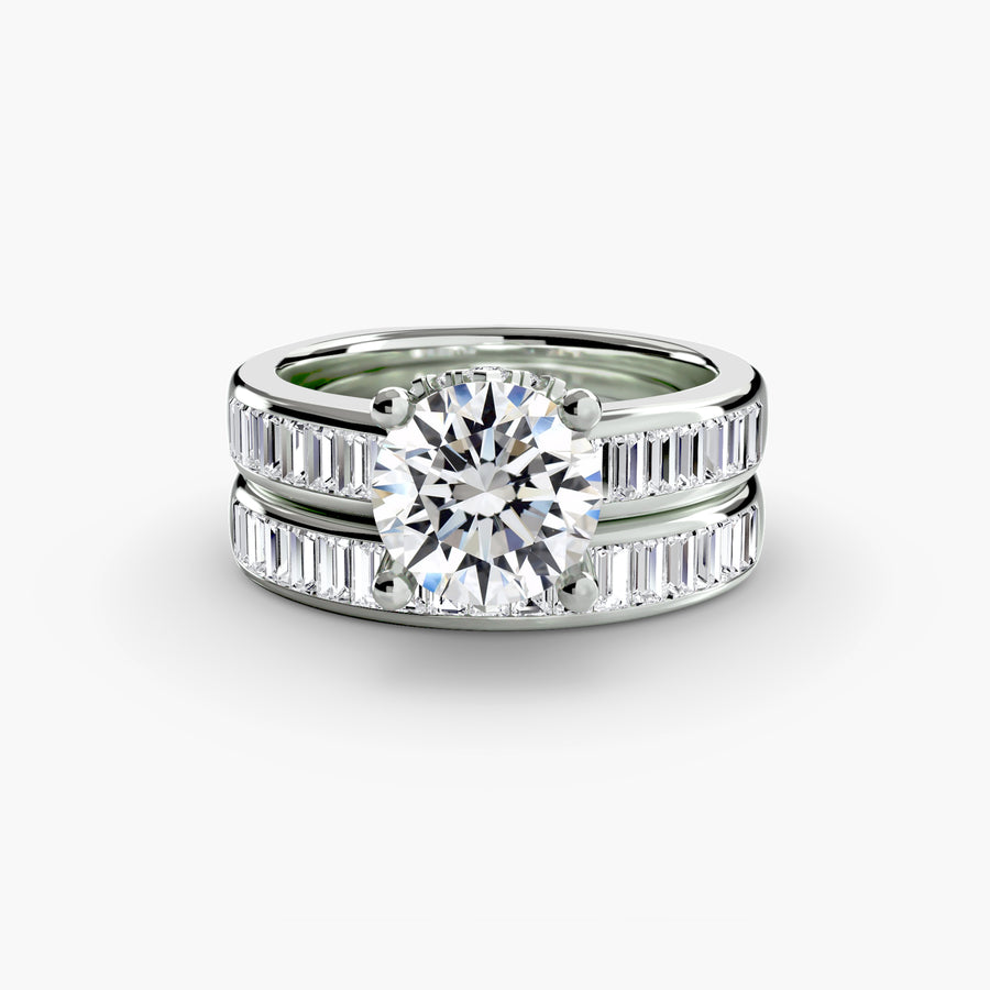14K White Gold / Round Baguette Channel Solitaire