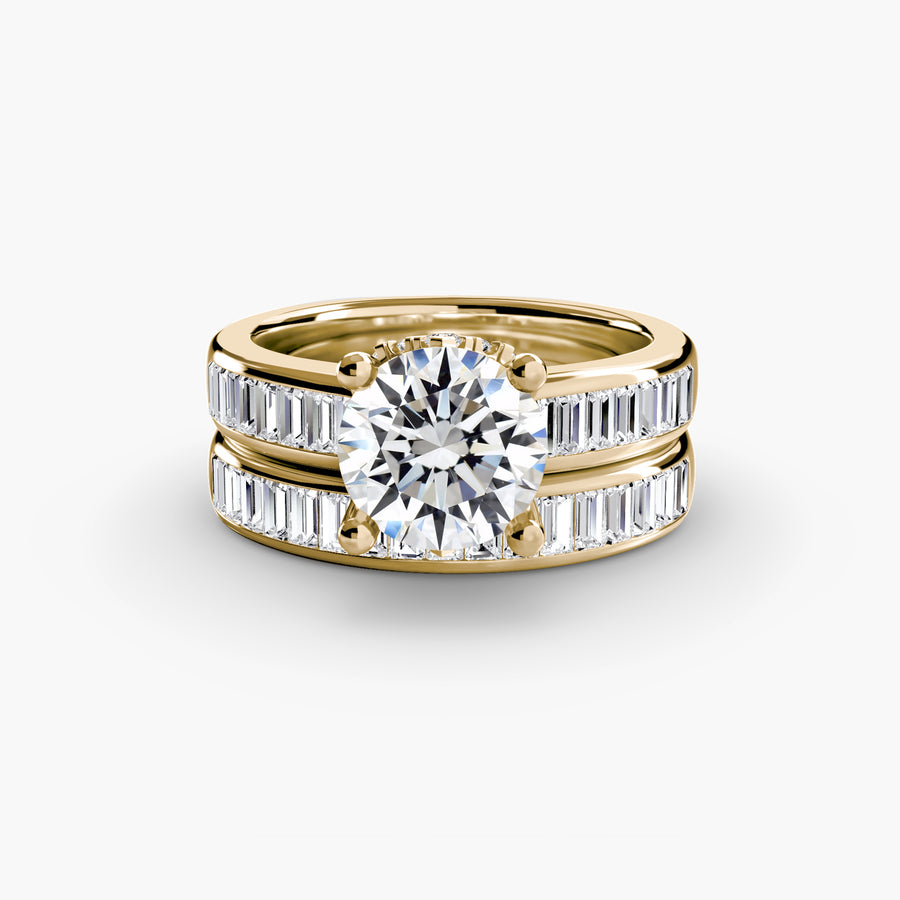 14K Yellow Gold / Round Baguette Channel Solitaire