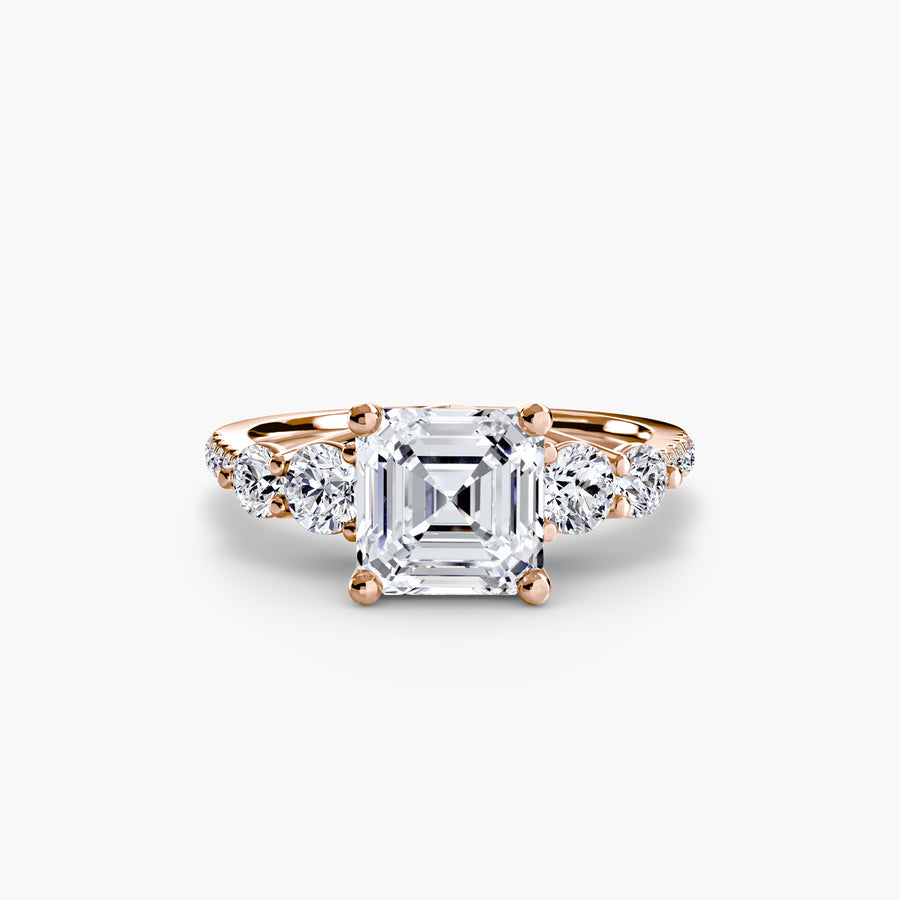 14K Rose Gold / Asscher Five Stone Ring with Pavé Band
