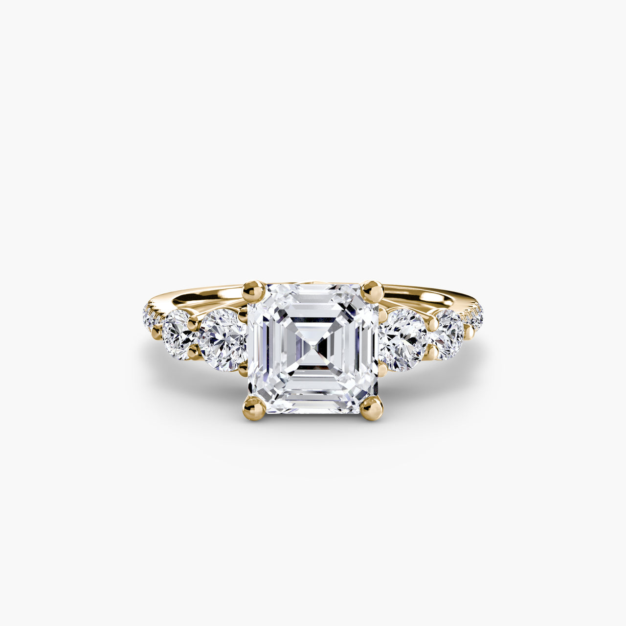 14K Yellow Gold / Asscher Five Stone Ring with Pavé Band