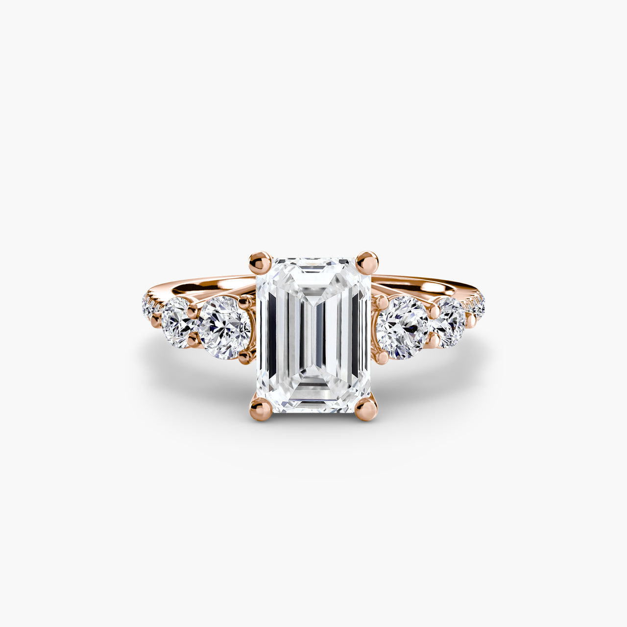 14K Rose Gold / Emerald Five Stone Ring with Pavé Band