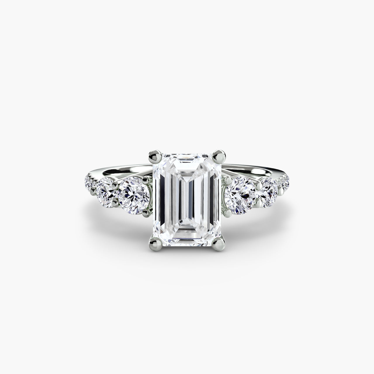 14K White Gold / Emerald Five Stone Ring with Pavé Band