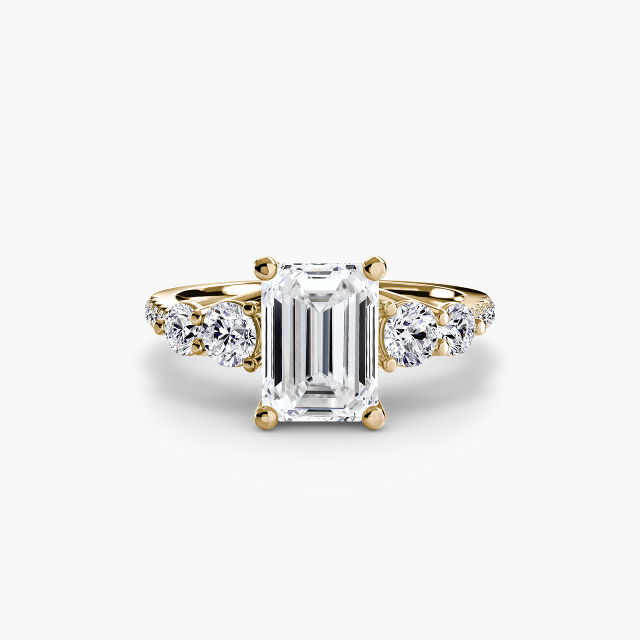 14K Yellow Gold / Emerald Five Stone Ring with Pavé Band