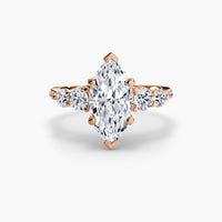 Thumbnail for 14K Rose Gold / Marquise Five Stone Ring with Pavé Band