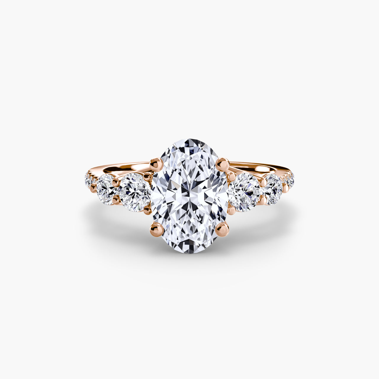 14K Rose Gold / Oval Five Stone Ring with Pavé Band