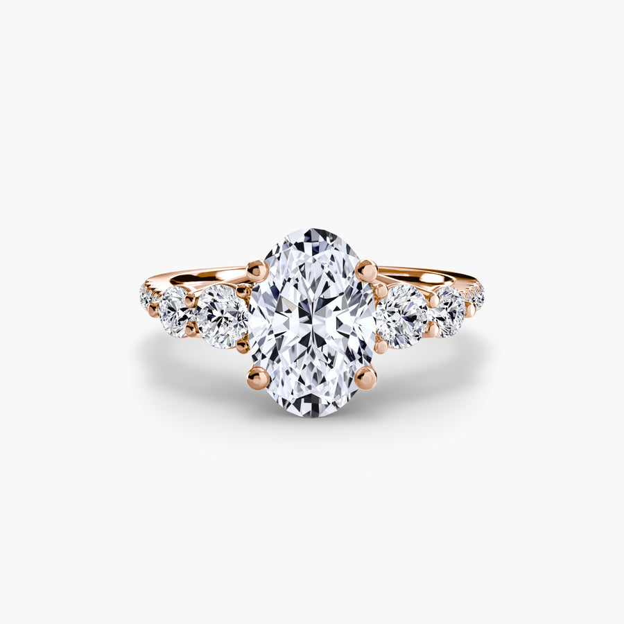 14K Rose Gold / Oval Five Stone Ring with Pavé Band