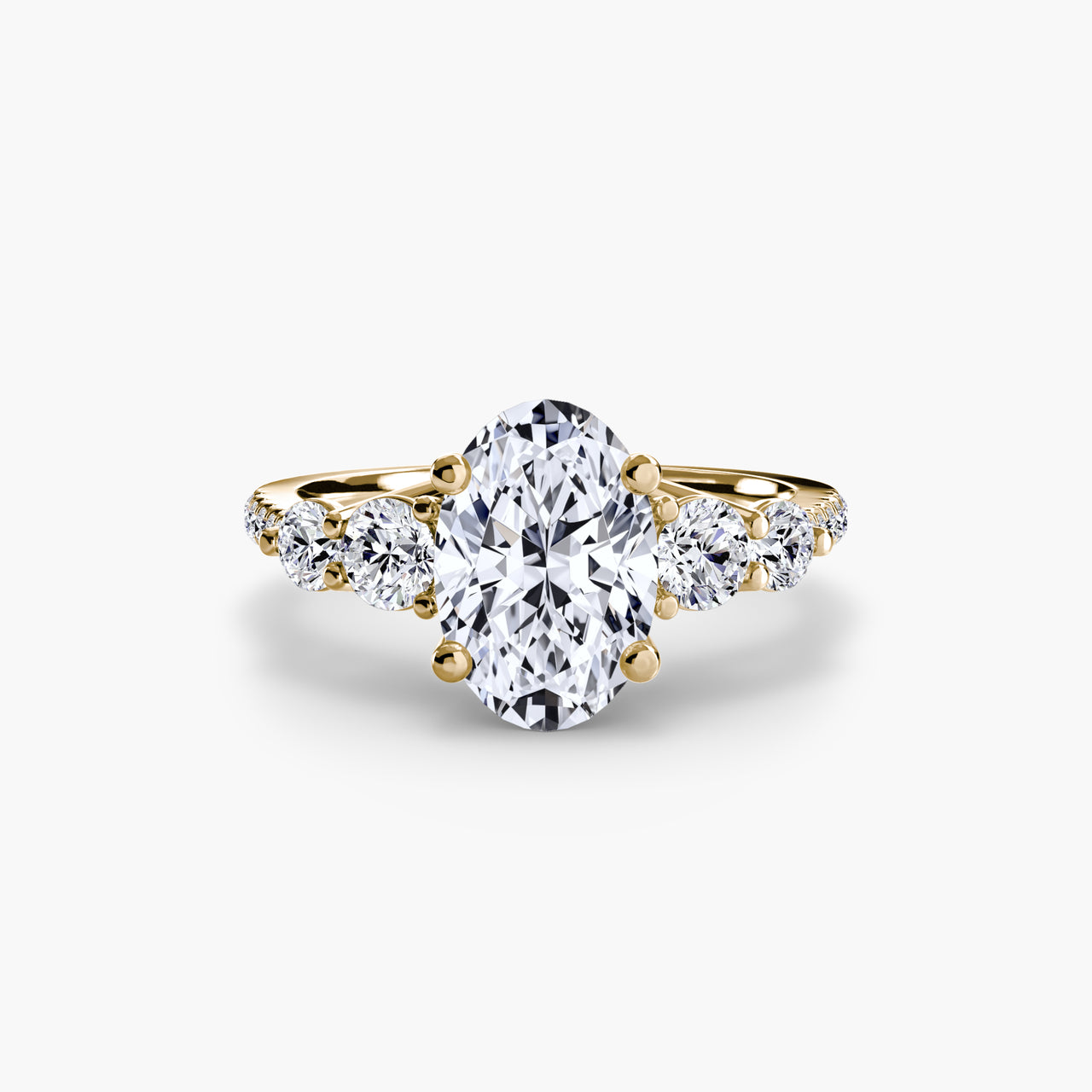 14K Yellow Gold / Oval Five Stone Ring with Pavé Band