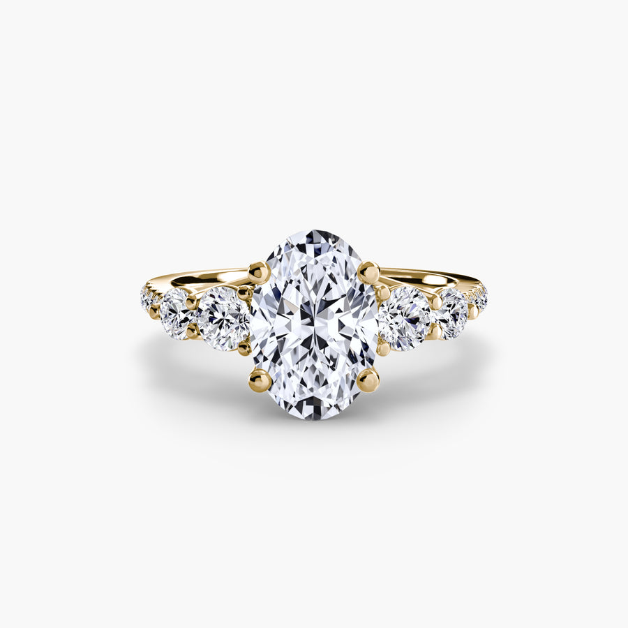 14K Yellow Gold / Oval Five Stone Ring with Pavé Band