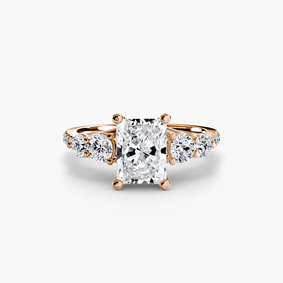 14K Rose Gold / Radiant Five Stone Ring with Pavé Band