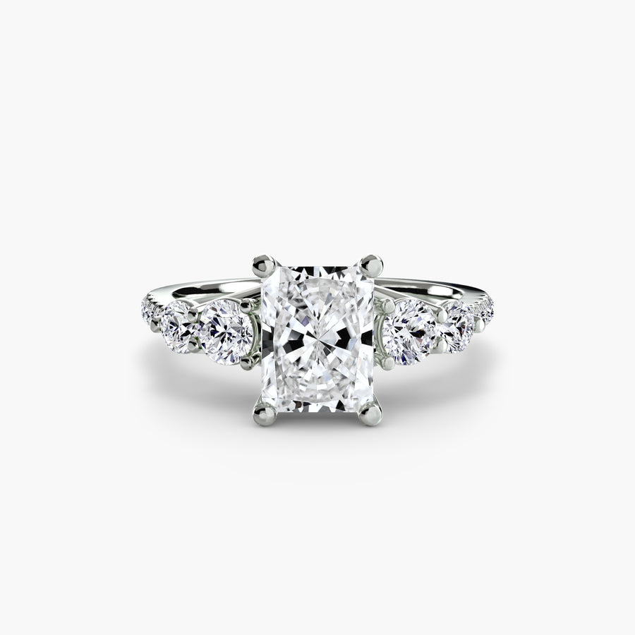 14K White Gold / Radiant Five Stone Ring with Pavé Band