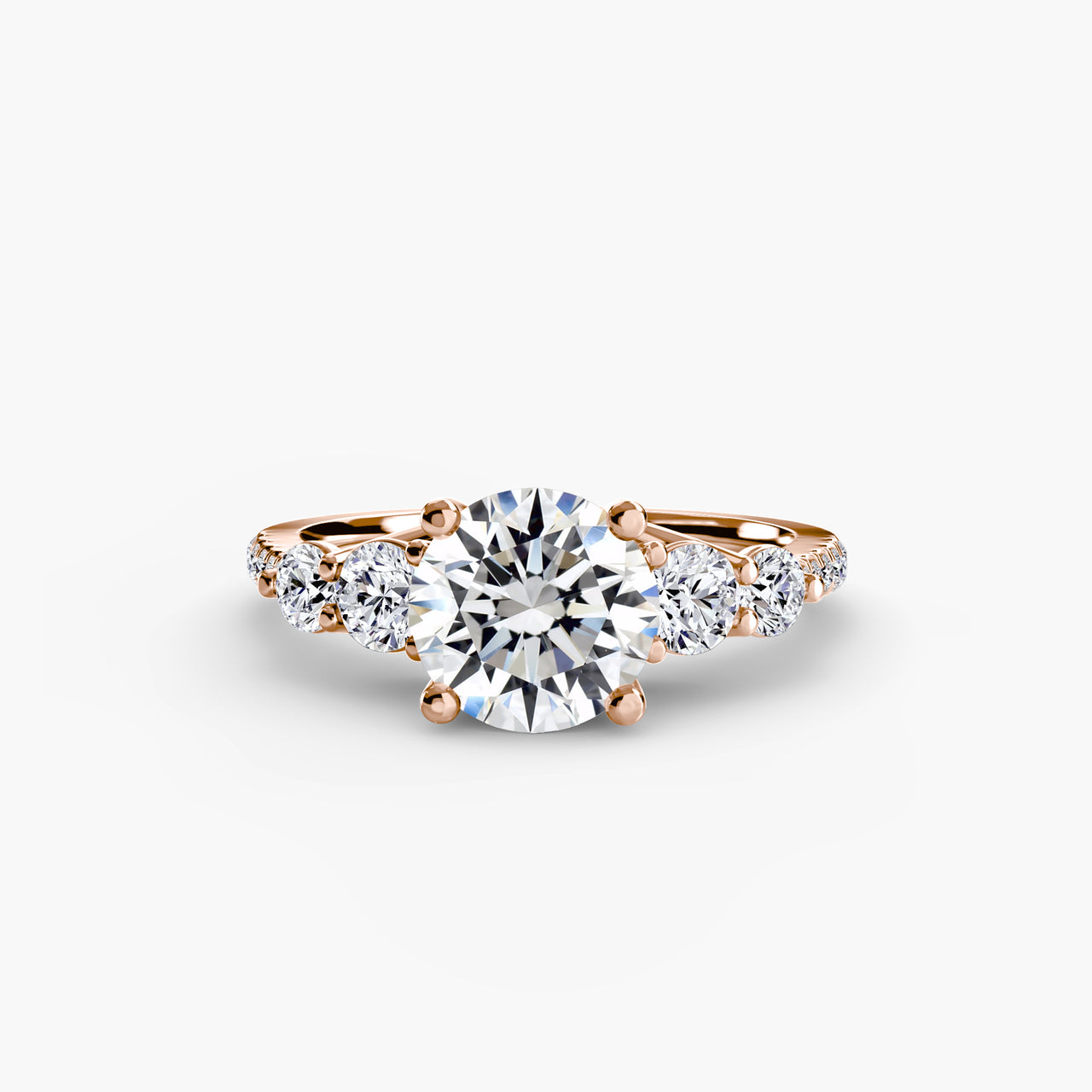 14K Rose Gold / Round Five Stone Ring with Pavé Band