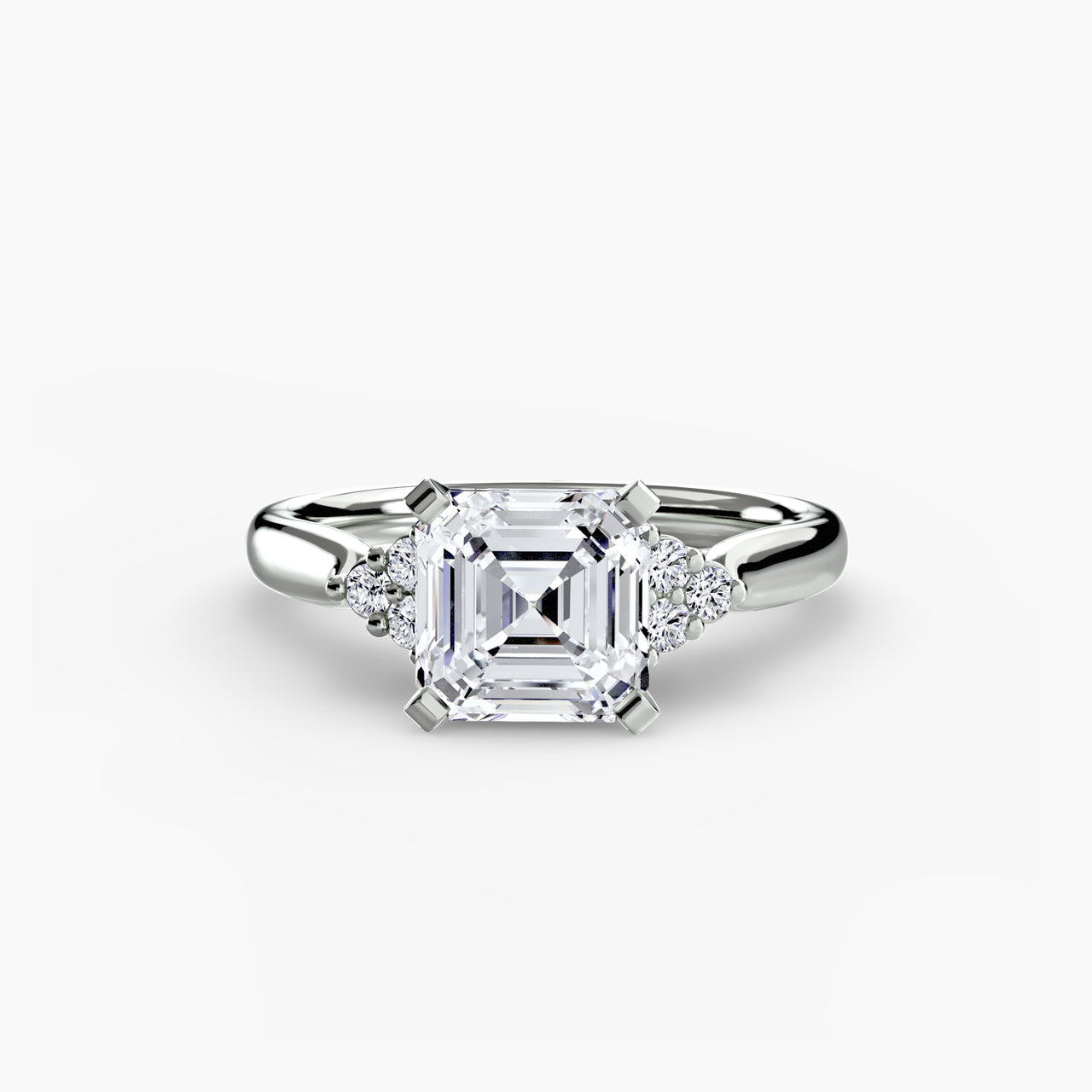 14K White Gold / Asscher Solitaire with Cluster Shoulders 2