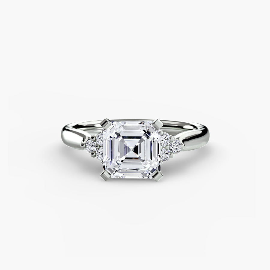 14K White Gold / Asscher Solitaire with Cluster Shoulders 2