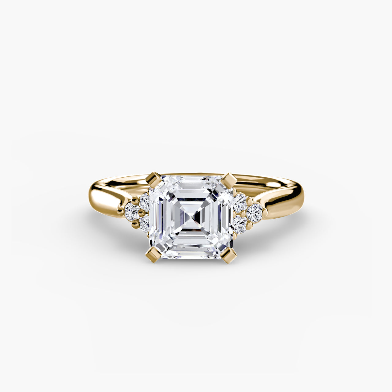 14K Yellow Gold / Asscher Solitaire with Cluster Shoulders 2