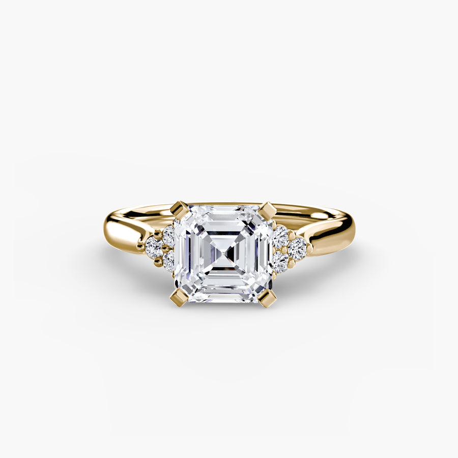 14K Yellow Gold / Asscher Solitaire with Cluster Shoulders 2