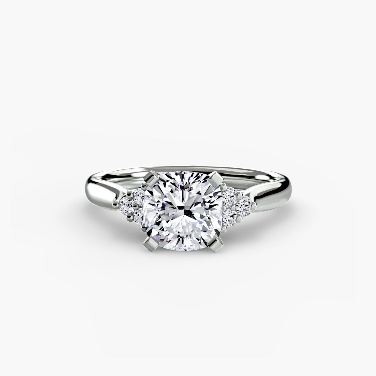 14K White Gold / Cushion Solitaire with Cluster Shoulders 2