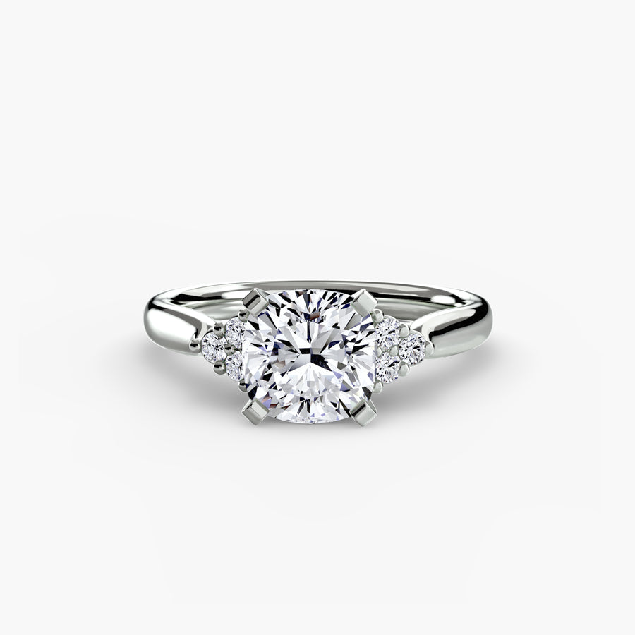 14K White Gold / Cushion Solitaire with Cluster Shoulders 2