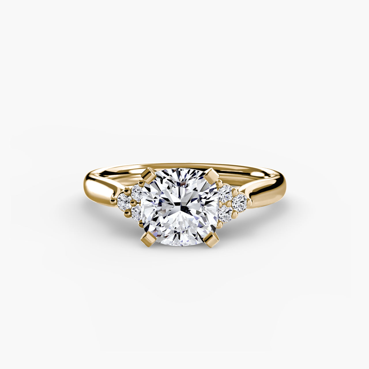14K Yellow Gold / Cushion Solitaire with Cluster Shoulders 2