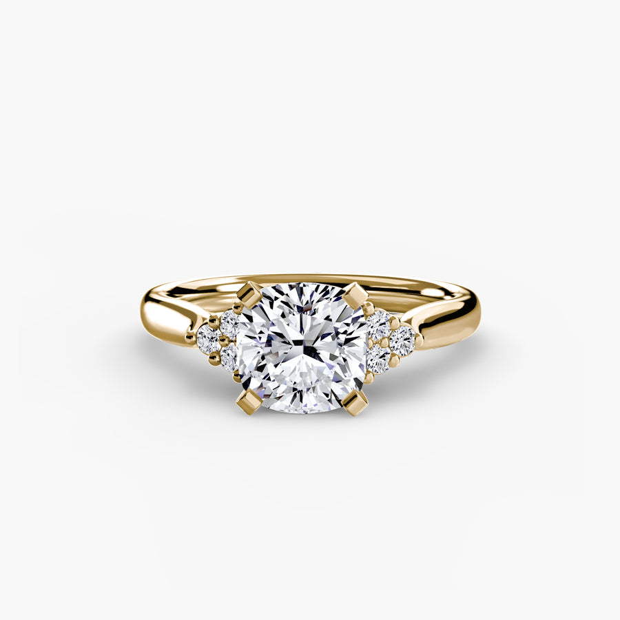 14K Yellow Gold / Cushion Solitaire with Cluster Shoulders 2