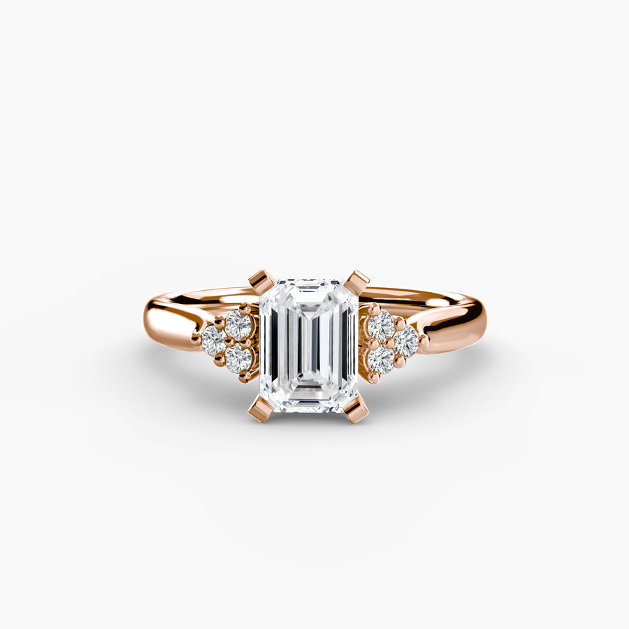 14K Rose Gold / Emerald Solitaire with Cluster Shoulders 2