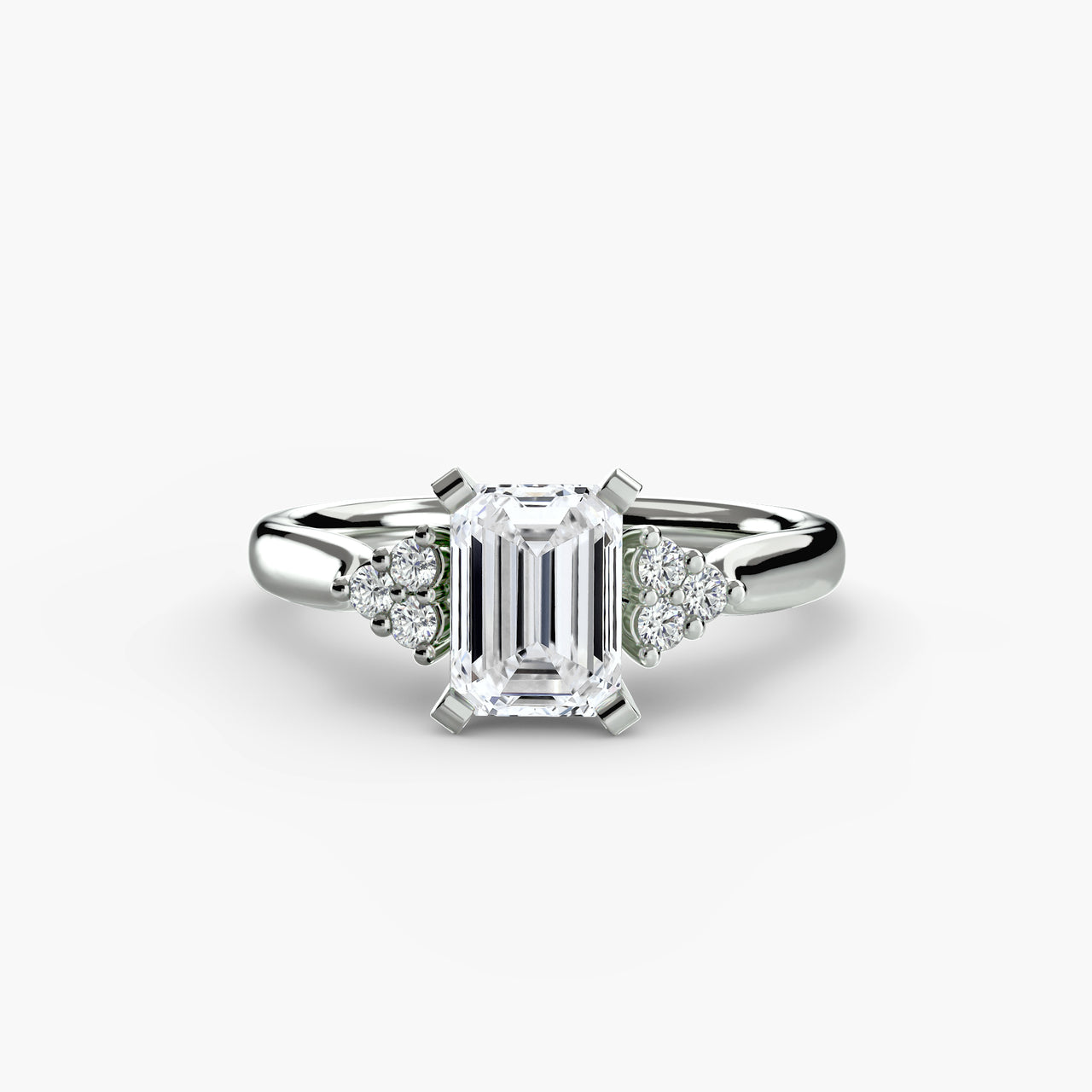 14K White Gold / Emerald Solitaire with Cluster Shoulders 2
