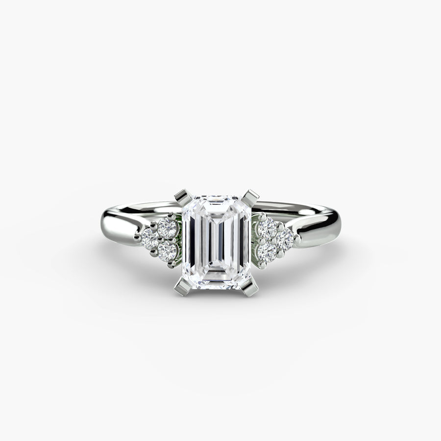 14K White Gold / Emerald Solitaire with Cluster Shoulders 2