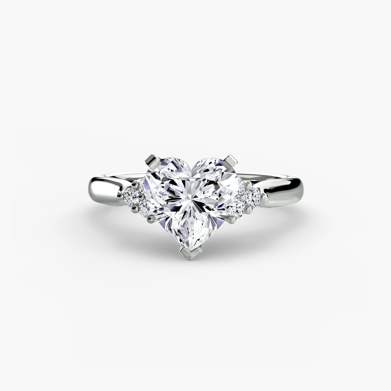 14K White Gold / Heart Solitaire with Cluster Shoulders 2