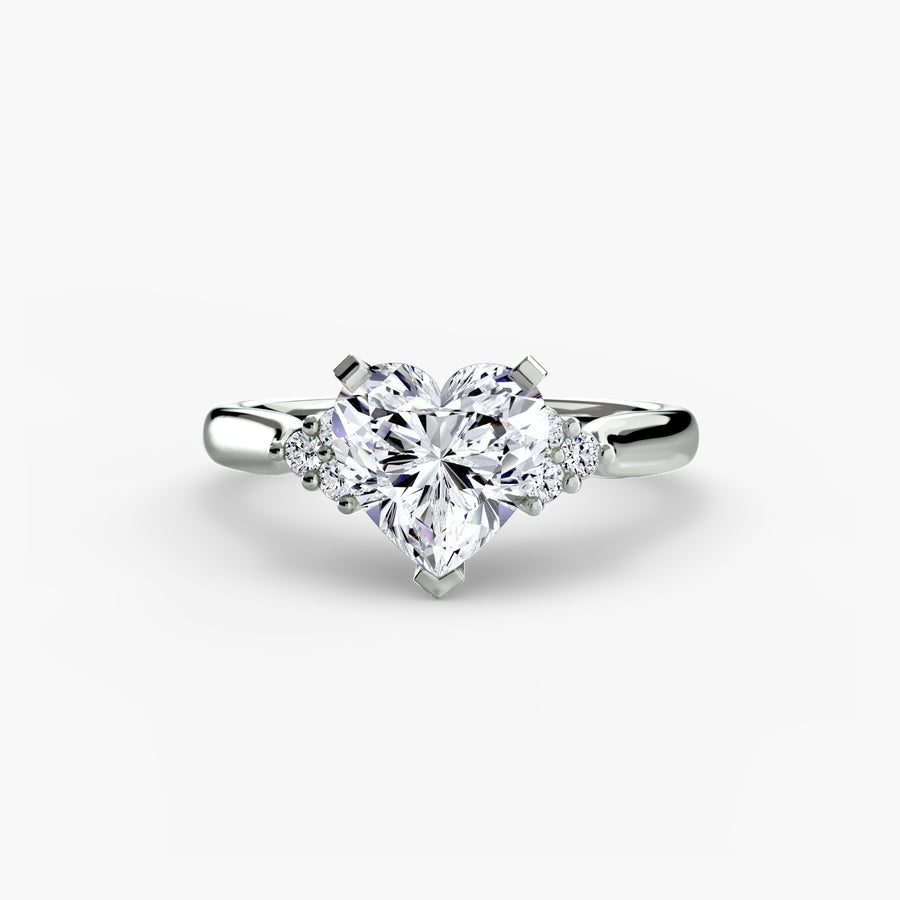 14K White Gold / Heart Solitaire with Cluster Shoulders 2