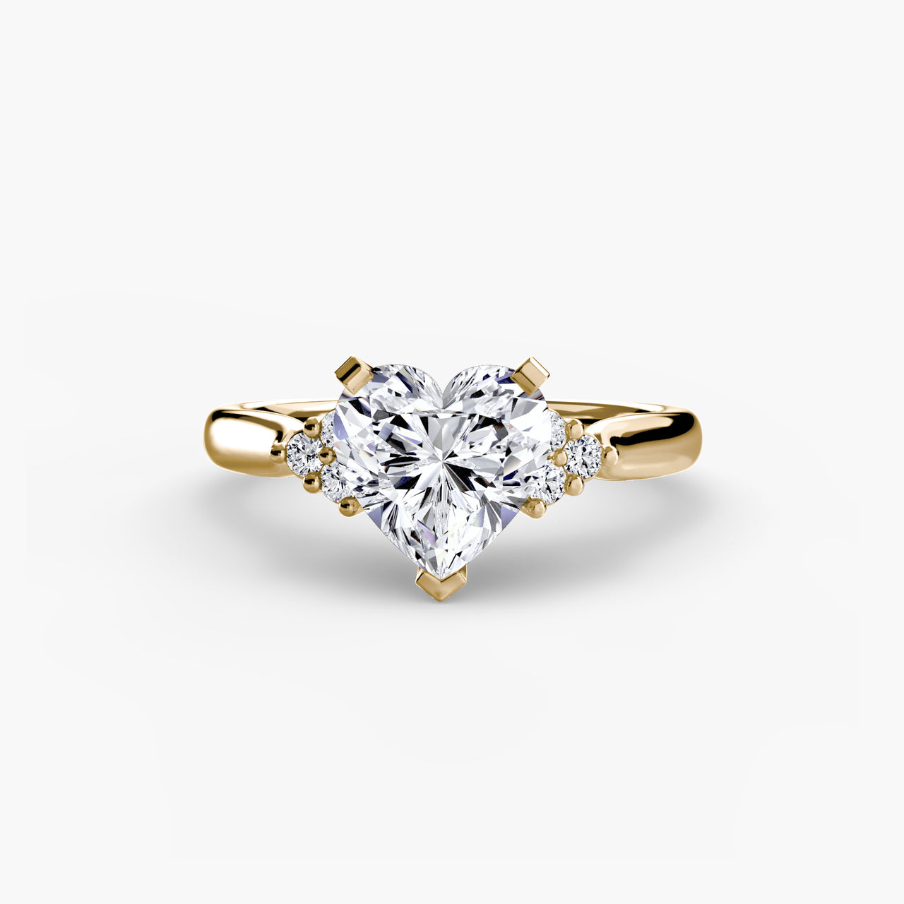 14K Yellow Gold / Heart Solitaire with Cluster Shoulders 2