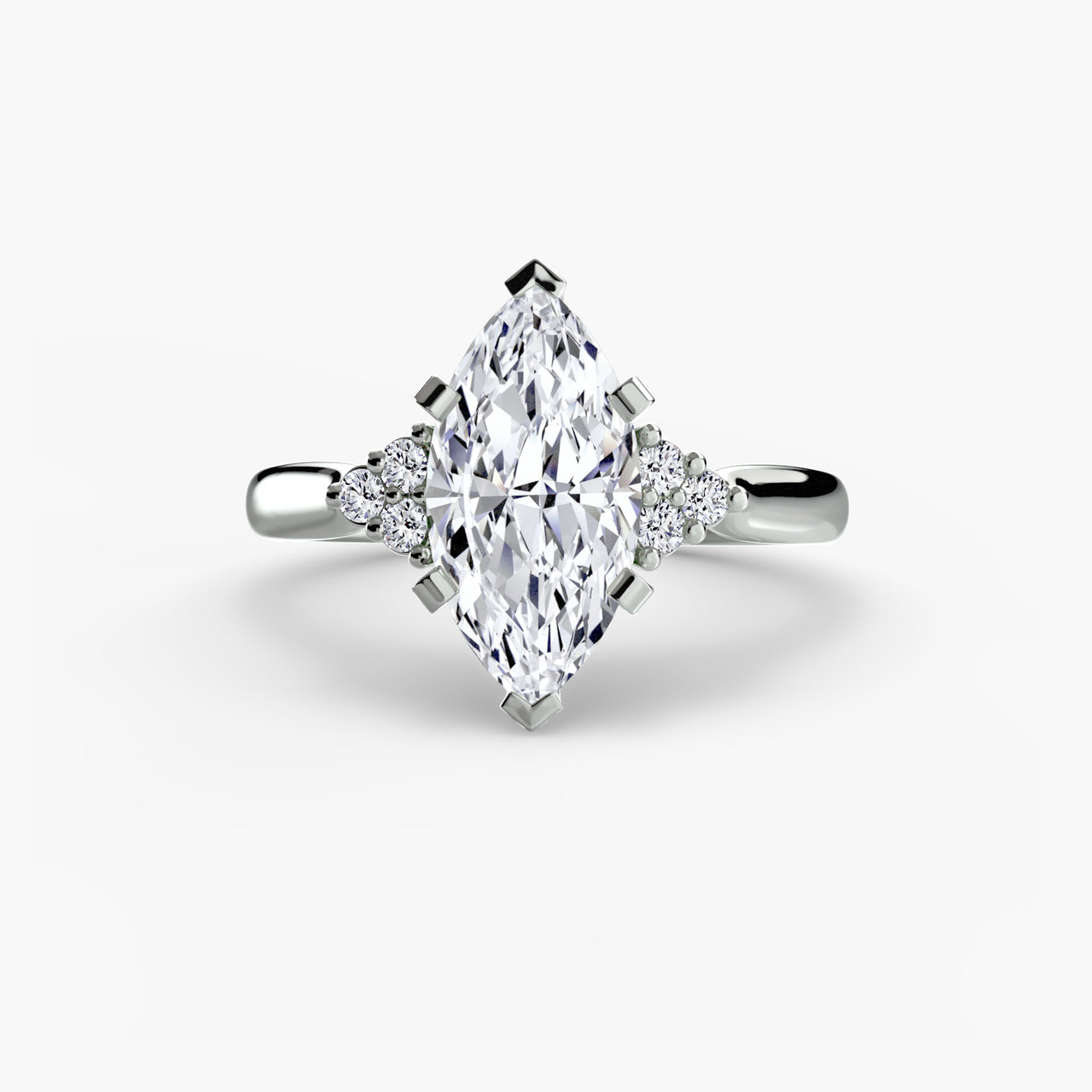 14K White Gold / Marquise Solitaire with Cluster Shoulders 2