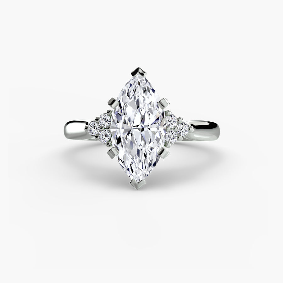 14K White Gold / Marquise Solitaire with Cluster Shoulders 2