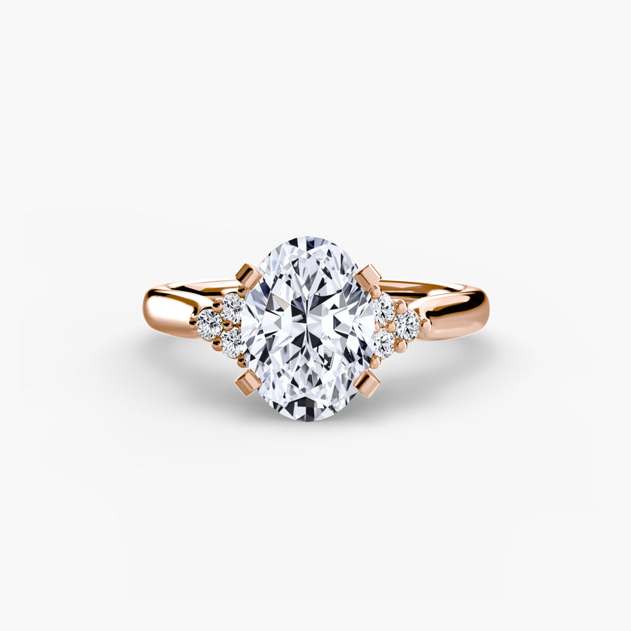 14K Rose Gold / Oval Solitaire with Cluster Shoulders 2