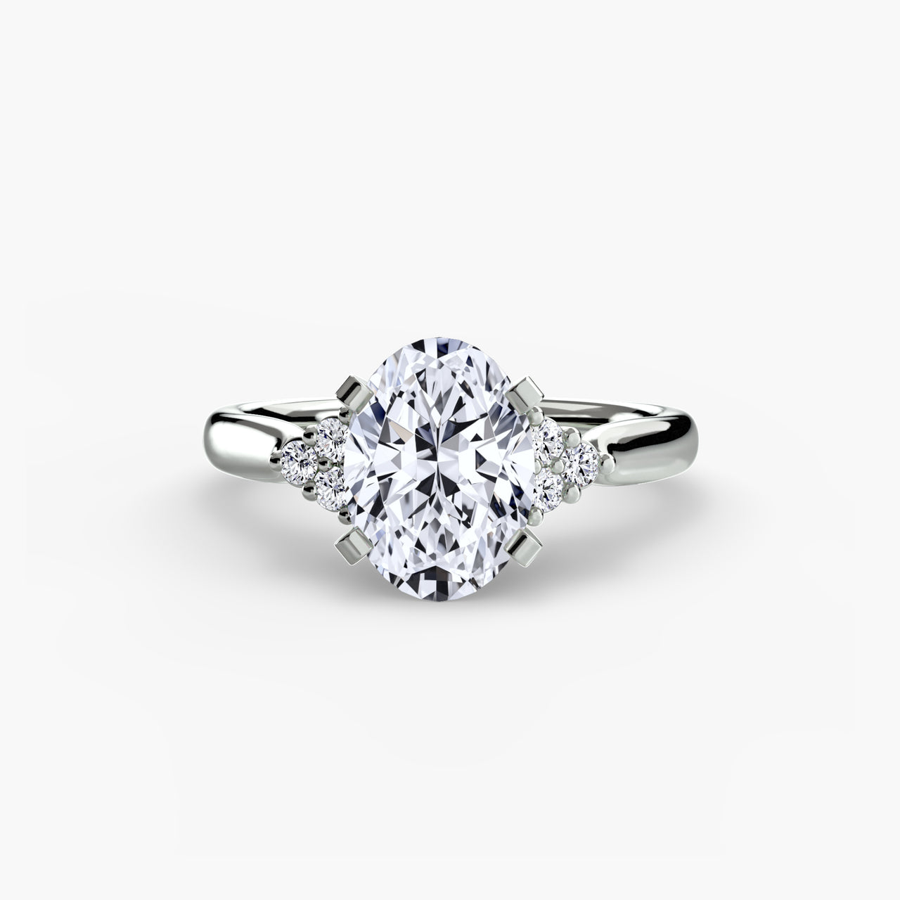 14K White Gold / Oval Solitaire with Cluster Shoulders 2
