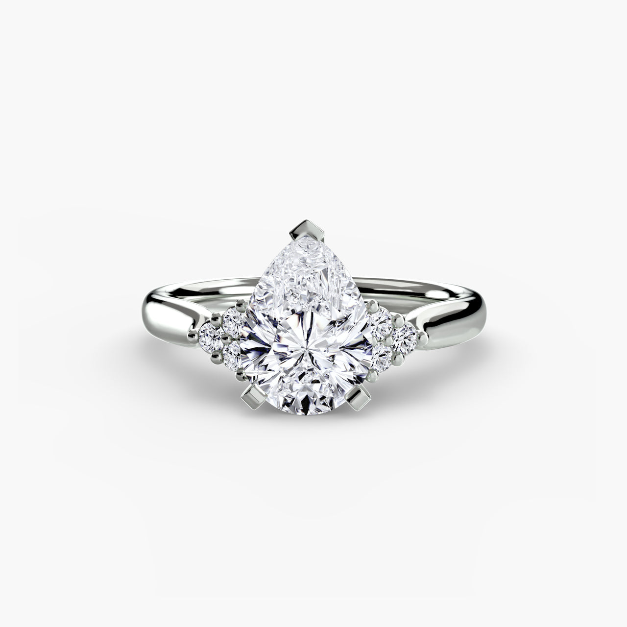 14K White Gold / Pear Solitaire with Cluster Shoulders 2