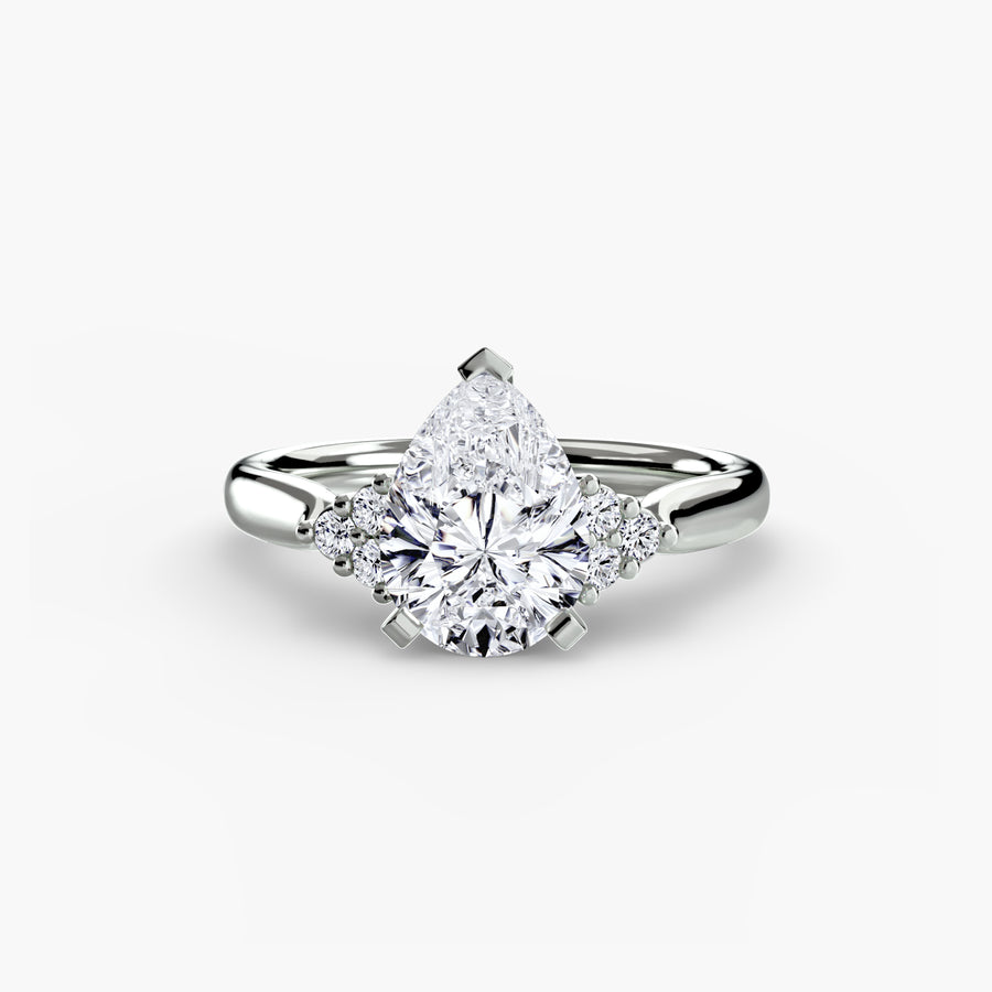 14K White Gold / Pear Solitaire with Cluster Shoulders 2