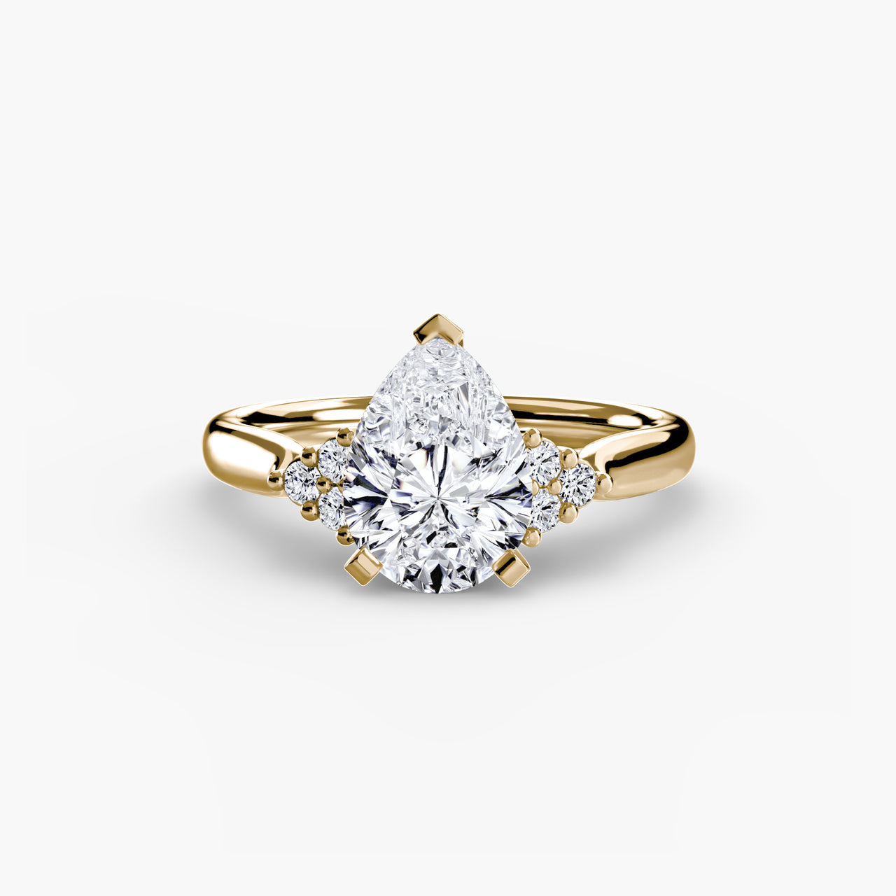 14K Yellow Gold / Pear Solitaire with Cluster Shoulders 2