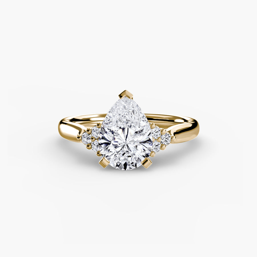 14K Yellow Gold / Pear Solitaire with Cluster Shoulders 2