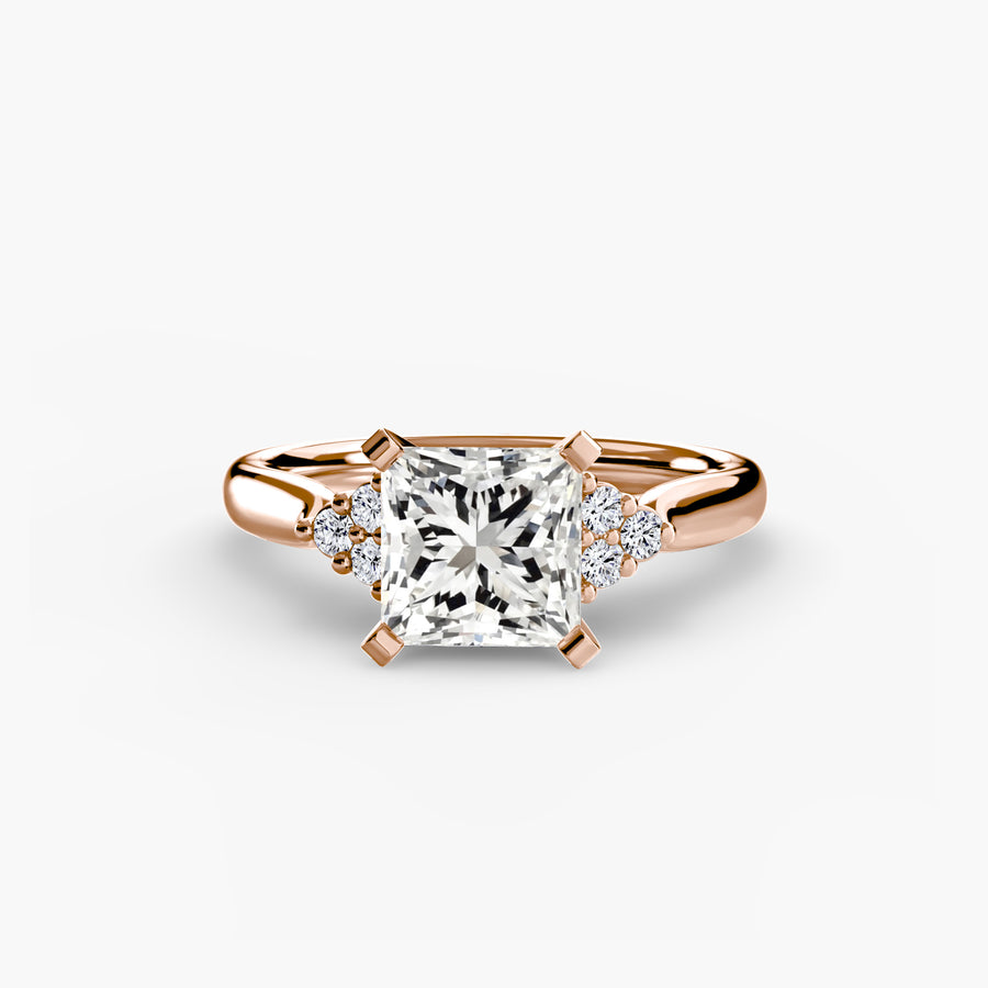 14K Rose Gold / Princess Solitaire with Cluster Shoulders 2