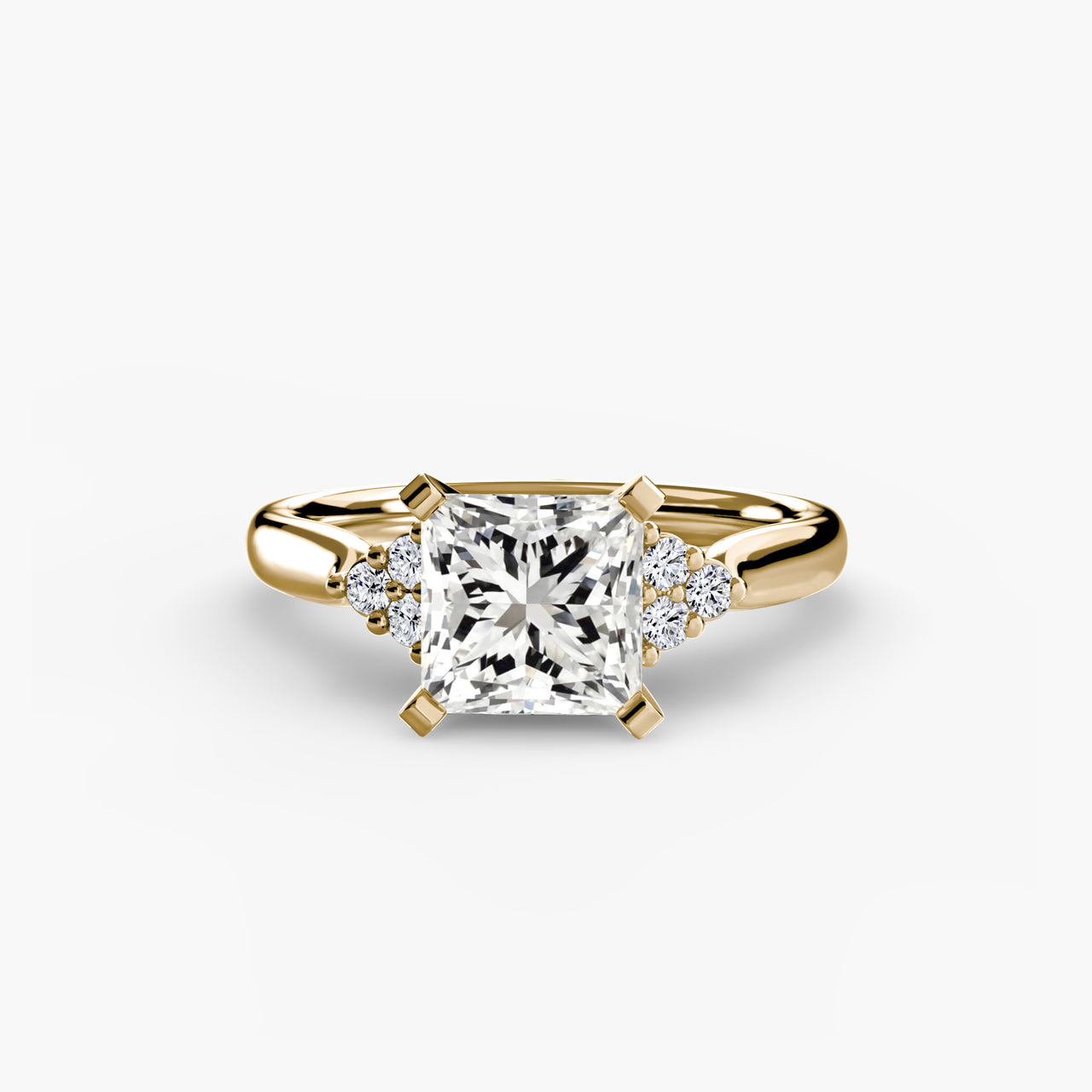 14K Yellow Gold / Princess Solitaire with Cluster Shoulders 2