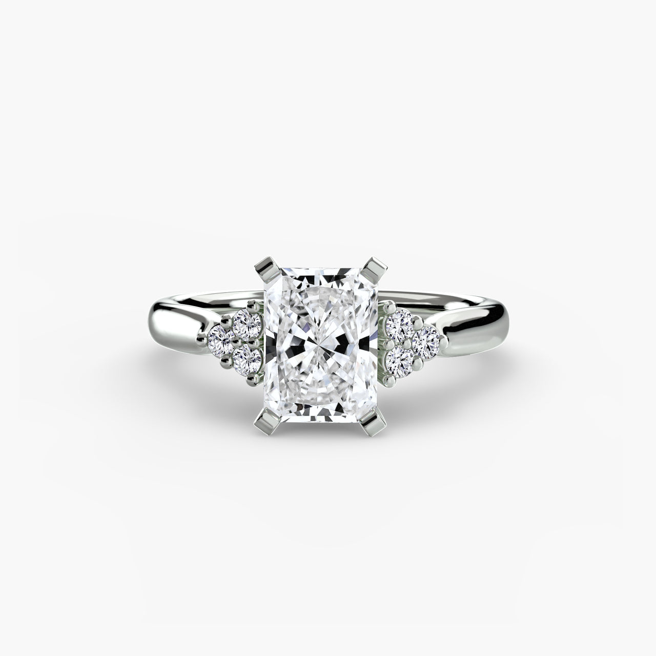 14K White Gold / Radiant Solitaire with Cluster Shoulders 2
