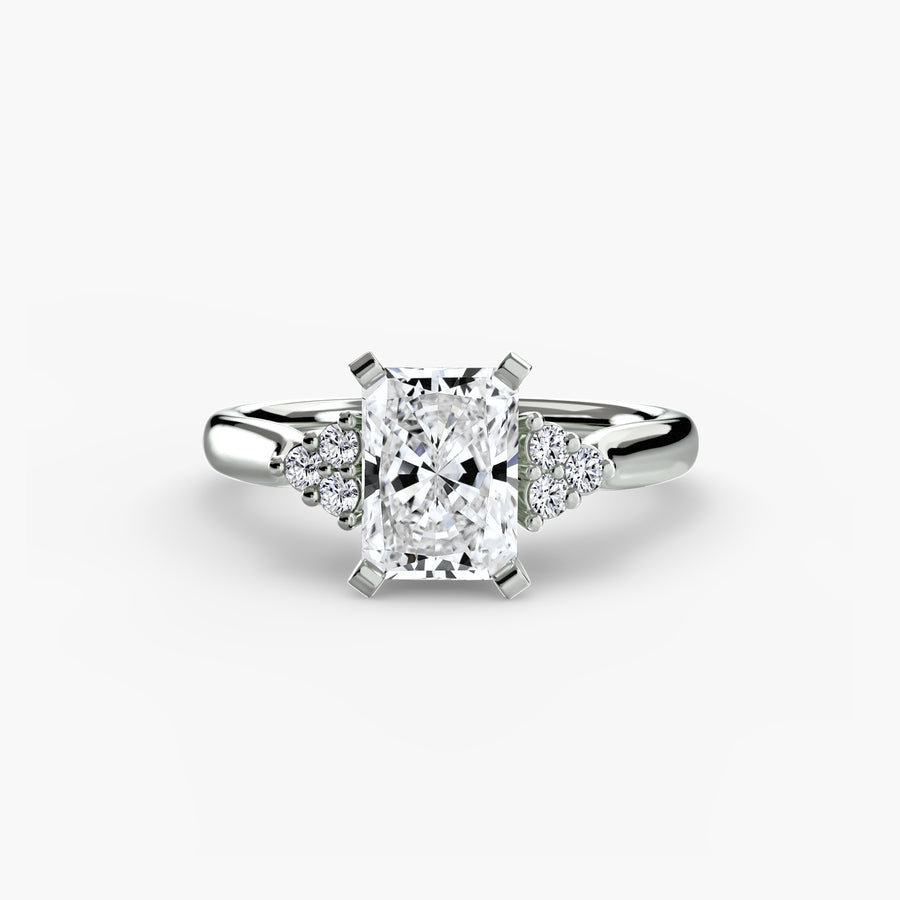 14K White Gold / Radiant Solitaire with Cluster Shoulders 2