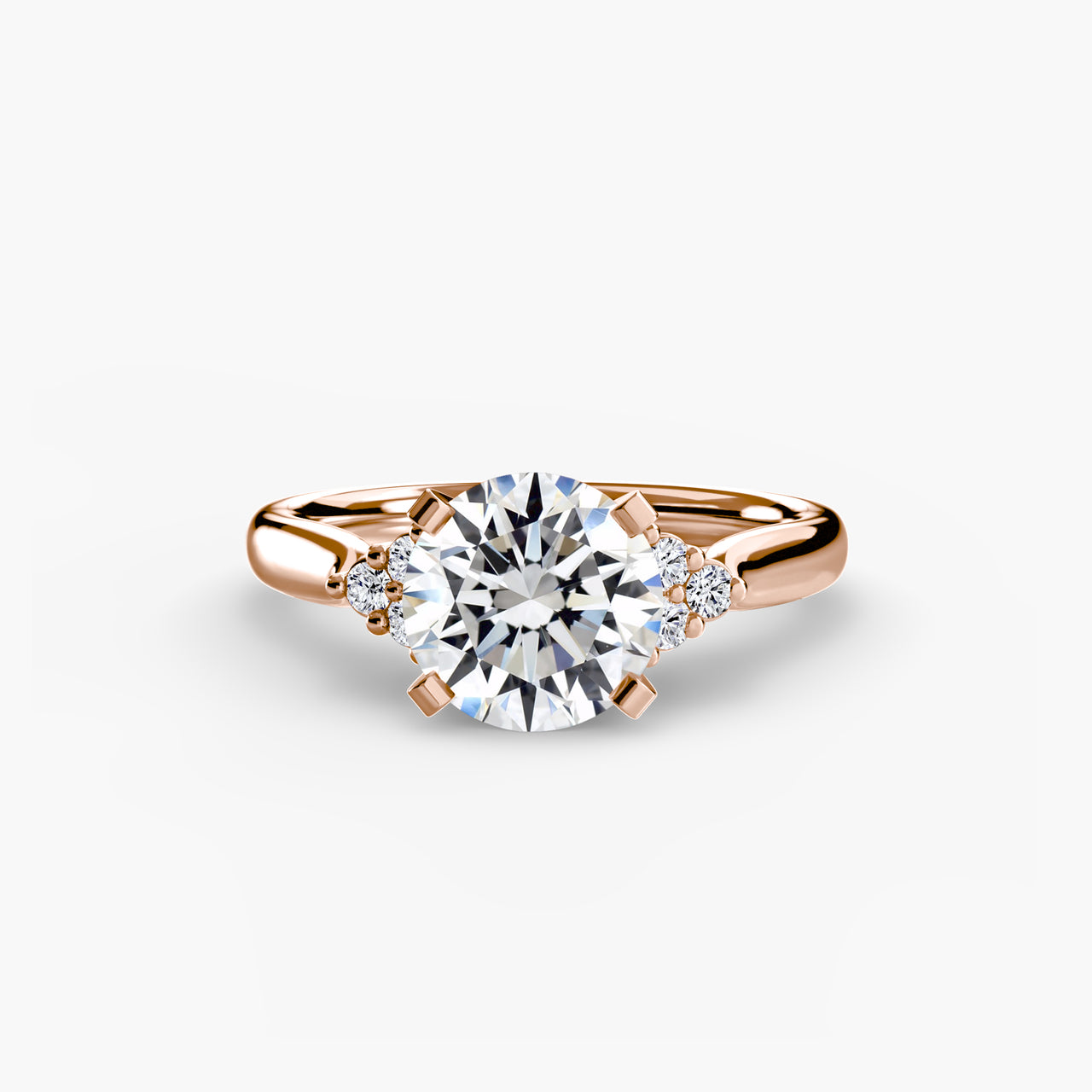 14K Rose Gold / Round Solitaire with Cluster Shoulders 2