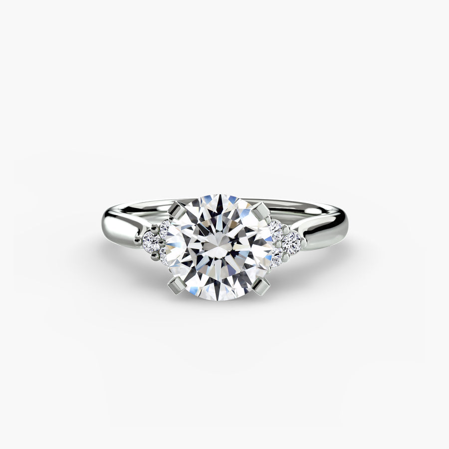 14K White Gold / Round Solitaire with Cluster Shoulders 2
