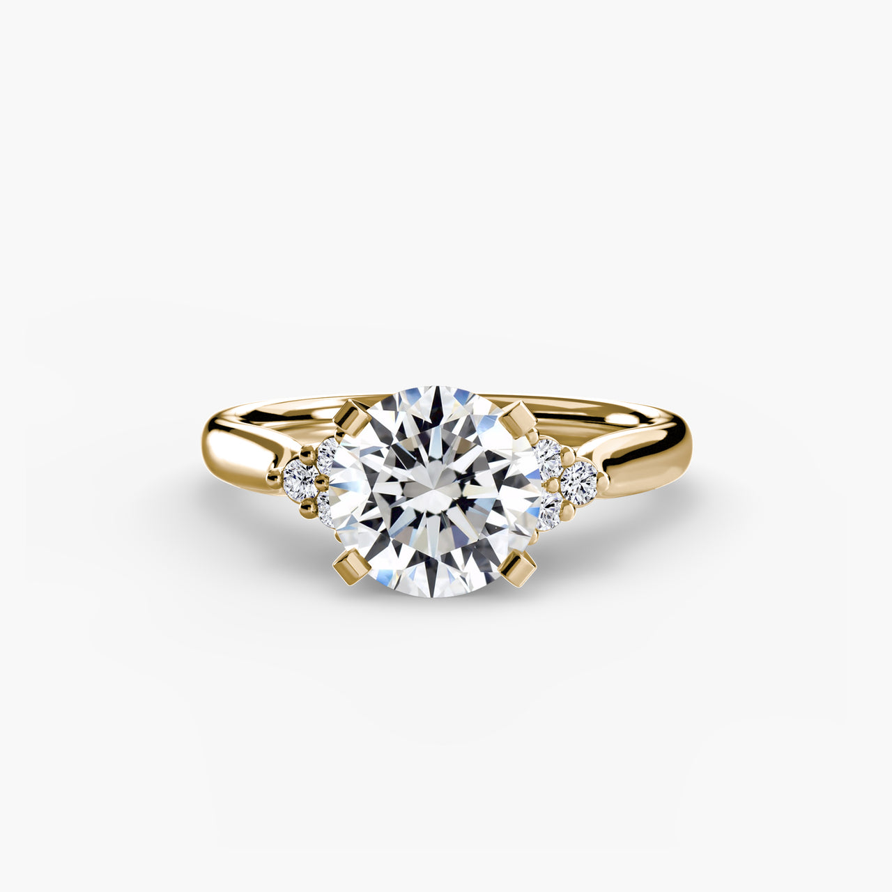 14K Yellow Gold / Round Solitaire with Cluster Shoulders 2