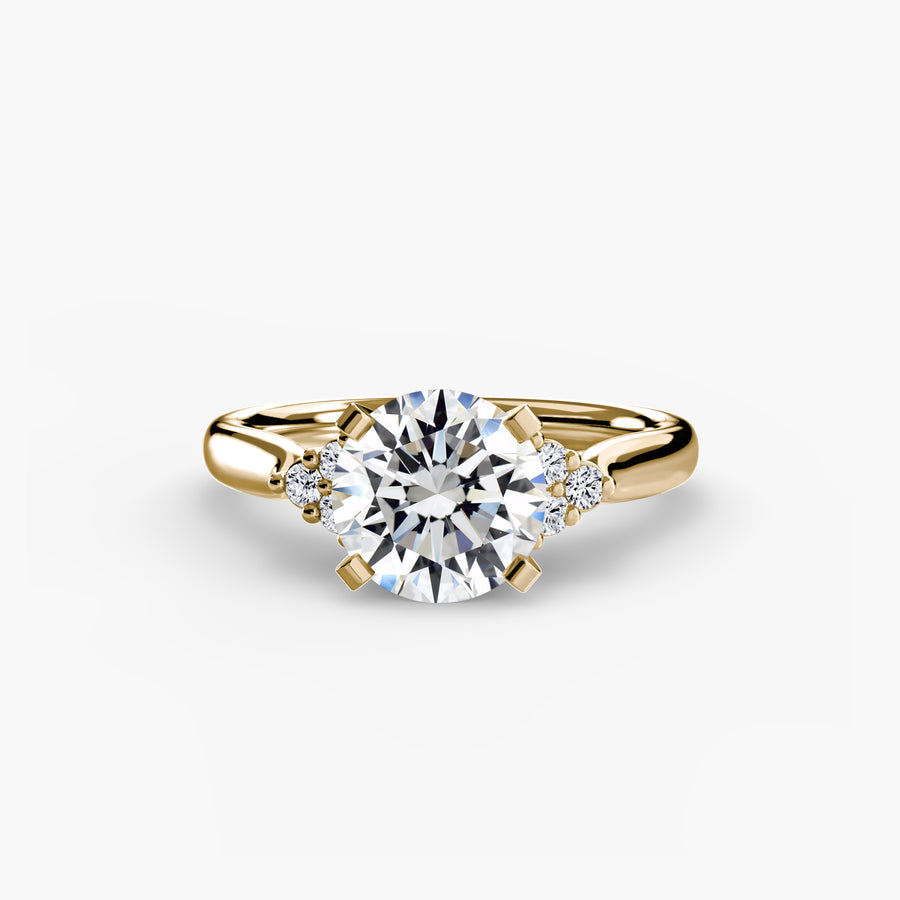 14K Yellow Gold / Round Solitaire with Cluster Shoulders 2