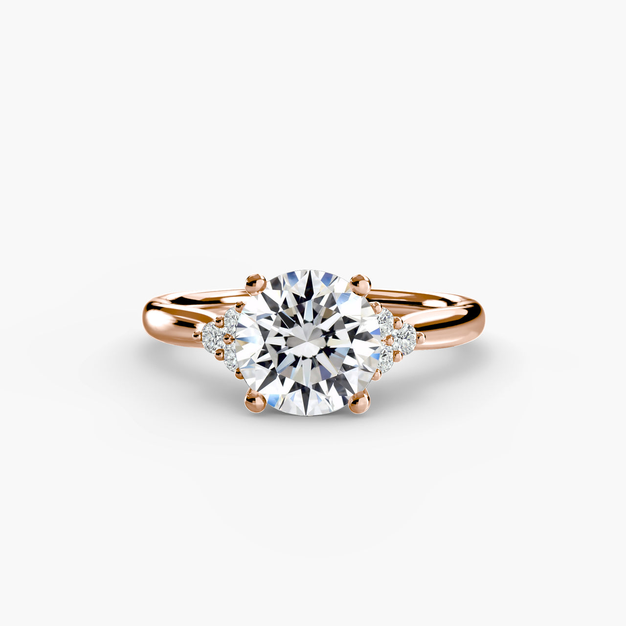 14K Rose Gold / Round Solitaire with Cluster Shoulders